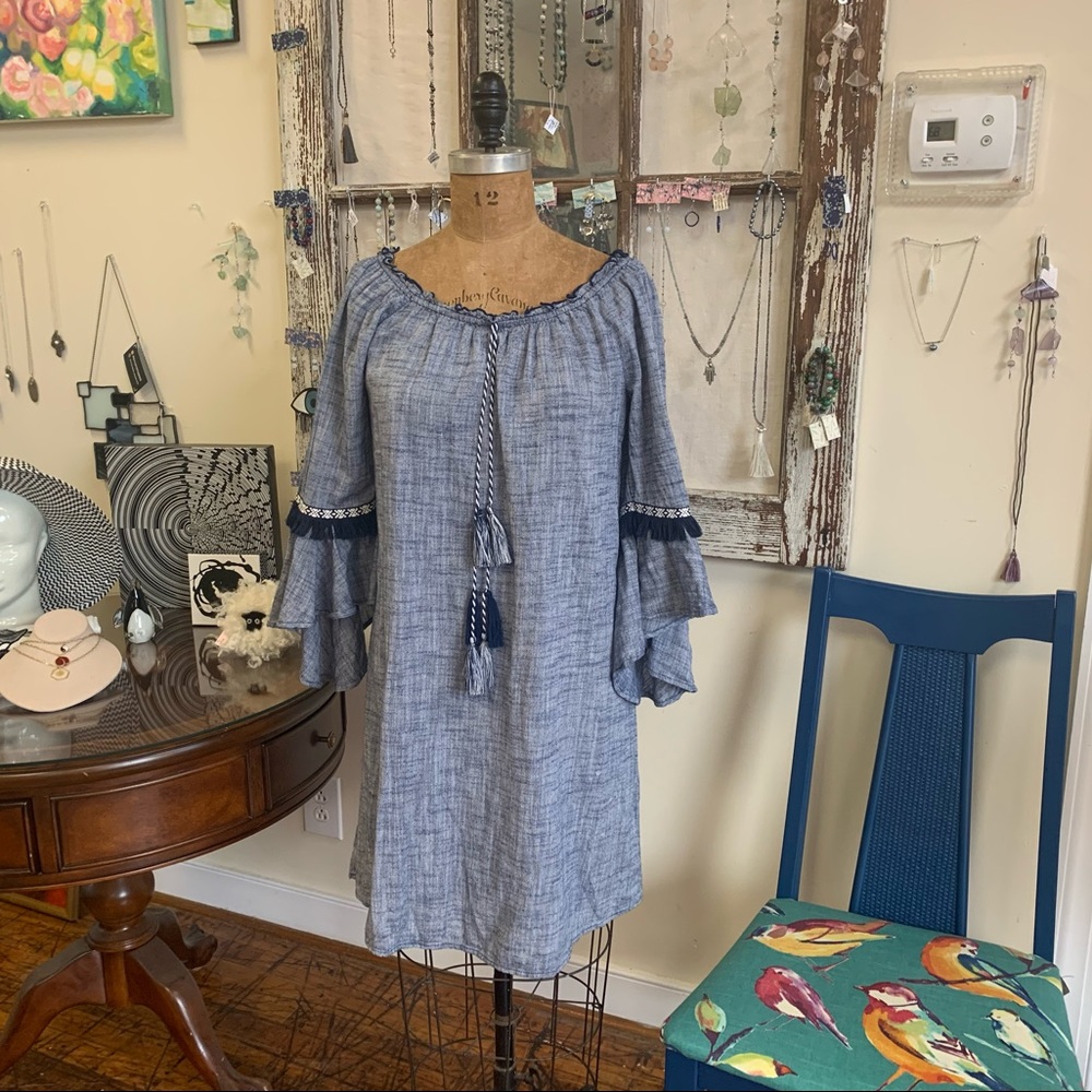 Style & Co Melly Scoop Neck Dress Blue and White